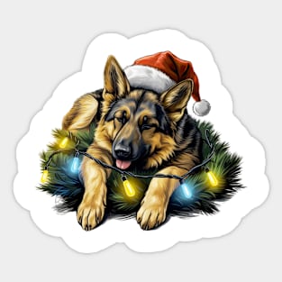 Lazy German Shepherd Dog at Christmas Sticker
